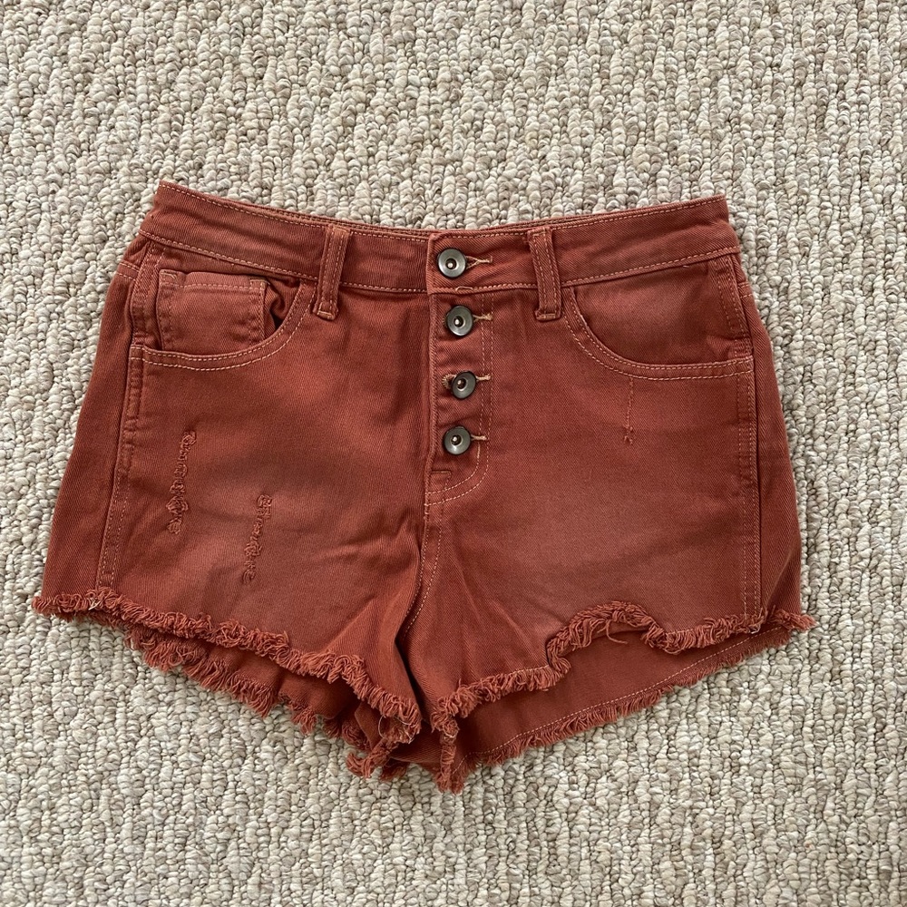 Vici Rust Button Fly Denim Shorts